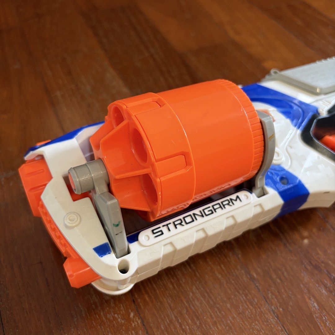 Nerf Blaster Bundle (Category: Action & Battle Toys) located in Singapore. Submitted by needamaxwin (Listing ID 1443193130, Image 9). Description: Nerf N-Strike Elite Stryfe Fully functional motorised blaster. Some light scuff marks from normal use, no cracks or broken parts. Compatible with all N-Strike Elite attachments and magazines. Batteries not included. Price: $20 (ONLY Blaster) Nerf N-Strike Elite Retaliator Fully functional pump action b