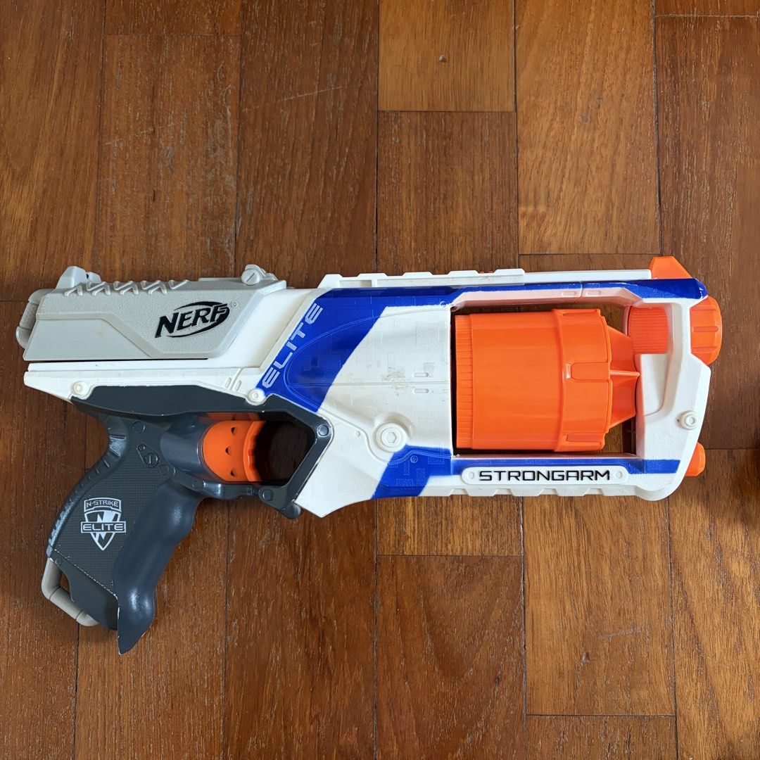 Nerf Blaster Bundle (Category: Action & Battle Toys) located in Singapore. Submitted by needamaxwin (Listing ID 1443193130, Image 8). Description: Nerf N-Strike Elite Stryfe Fully functional motorised blaster. Some light scuff marks from normal use, no cracks or broken parts. Compatible with all N-Strike Elite attachments and magazines. Batteries not included. Price: $20 (ONLY Blaster) Nerf N-Strike Elite Retaliator Fully functional pump action b