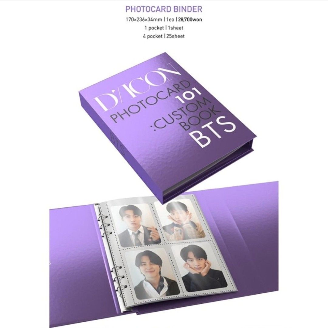 Official BTS DICON 101 Custom Photocard Book Binder (Category: K-Wave Merchandise) located in Antipolo. Submitted by koremoon (Listing ID 1443193400, Image 1). Description: Keep your precious collection safe and organized with the official BTS D'ICON 101: Custom Book Photocard Binder as! This stunning purple binder is the ultimate storage solution for any BTS collector looking to display their favorite photocards in style. ​✨ Product Specificatio