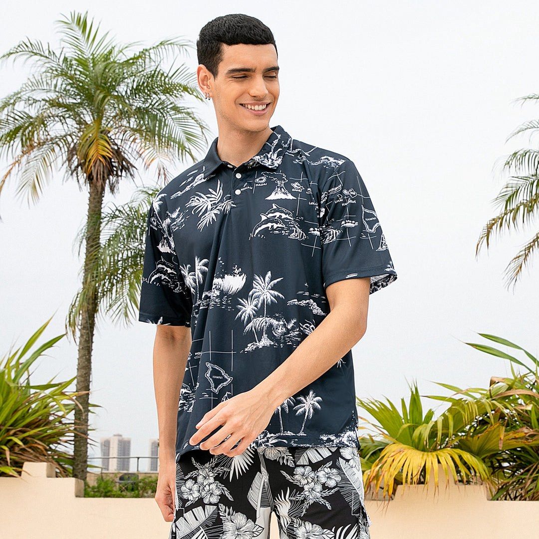 (Sale) Palmwave Hawaii Tropical Map (Category: Activewear) located in Cavite. Submitted by onebeancent (Listing ID 1443310050, Image 1). Description: 🔘P4Lmwave Hawaii Aloha Shirt (Tropical Map) Size: XL Frame Dimension: 24" Width | 30" Length Color: Navy Blue Color Rate: 10/10 Issue: None Condition: Like New Before: 850php Now: 550php Additional Shipping Fee (J&T Small Pouch) 75php Luzon 100php visayas 120php mindanao.