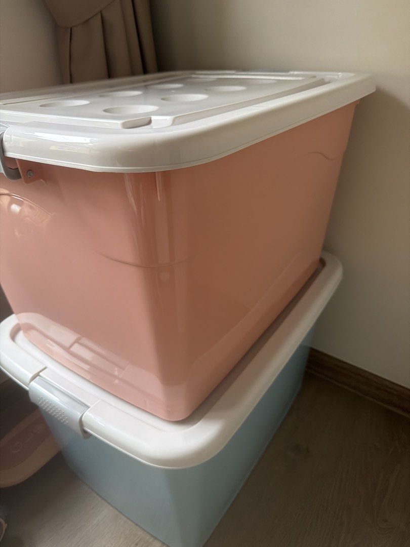 Pink and Blue Plastic Storage Box with Lid