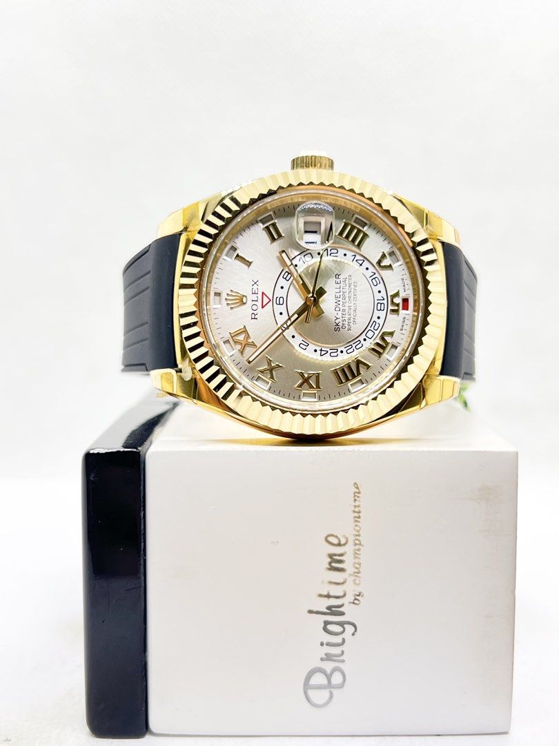 Pre Owned Rolex Oyster Sky-Dweller 326138 Silver Dial Automatic Yellow Gold Casing Rubber ( Dec 15 ) (Category: Watches) located in Singapore. Submitted by brightime (Listing ID 1443238321, Image 2). Description: Pre Owned Rolex Oyster Sky-Dweller 326138 Silver Dial Automatic Yellow Gold Casing Rubber ( Dec 15 ) ** Pre-Owned ** ** Unpolished Set Except Clasp, Mint Condition With Factory Stickers Intact ** Model : 326138 Also known as : Sky-Dwelle