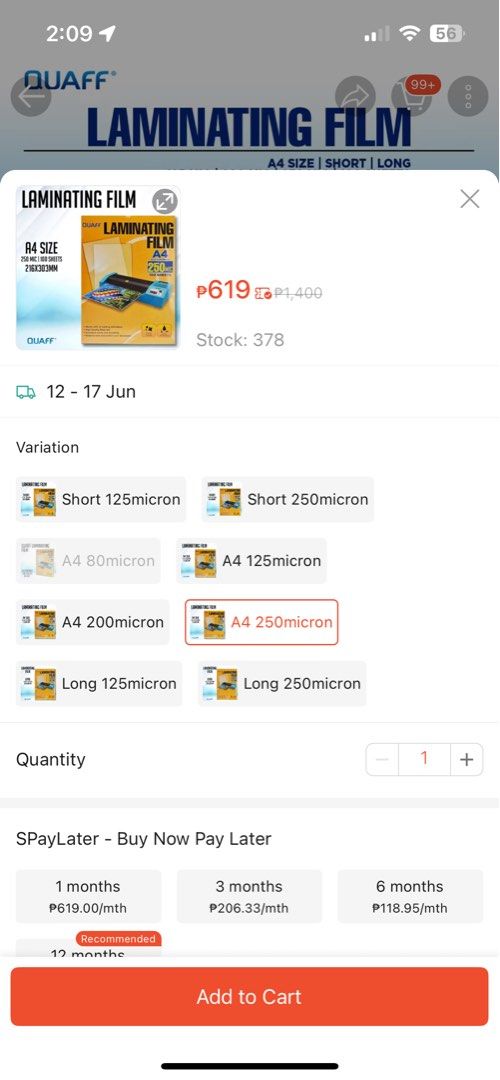 QUAFF A4 Laminating Film 250 MIC 100 Sheets (Category: Printers, Scanners & Copiers) located in Quezon City. Submitted by paursls (Listing ID 1443180425, Image 2). Description: - Quaff A4 Laminating Film - 100 sheets per pack - Thickness: 250 microns - Size: A4 (216x300mm) - Compatible with most laminating machines - High quality and durable for long-lasting protection - Seals and protects your important documents SEALED/ BRANDNEW SOUTH Caloocan 