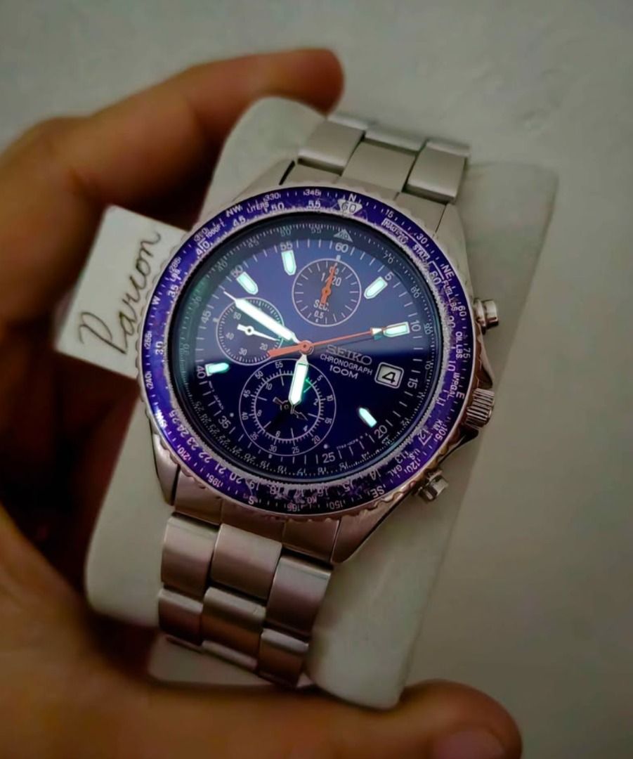 Rare Seiko Chronograph Flightmaster Pilot (Category: Men's Watches) located in Caloocan City. Submitted by preserve_timepieces (Listing ID 1443154630, Image 3). Description: -PLEASE READ THE DESCRIPTION. -Polished/New Battery -Inclusion: Watch | Provided Box. -Newly Service Movement. -All Original Watch -P4,800 (Fixed price)+Shipping Fee -Brand: Seiko -Dial: Blue Sunburst -Type: Analog Quartz. -Year of Production: 90s -Case Width: 42mm. -Lug to L