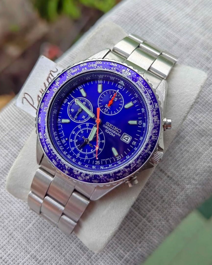Rare Seiko Chronograph Flightmaster Pilot (Category: Men's Watches) located in Caloocan City. Submitted by preserve_timepieces (Listing ID 1443154630, Image 2). Description: -PLEASE READ THE DESCRIPTION. -Polished/New Battery -Inclusion: Watch | Provided Box. -Newly Service Movement. -All Original Watch -P4,800 (Fixed price)+Shipping Fee -Brand: Seiko -Dial: Blue Sunburst -Type: Analog Quartz. -Year of Production: 90s -Case Width: 42mm. -Lug to L