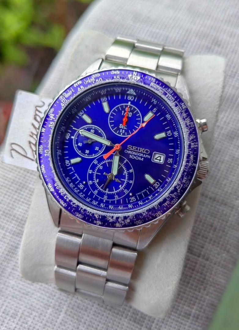 Rare Seiko Chronograph Flightmaster Pilot (Category: Men's Watches) located in Caloocan City. Submitted by preserve_timepieces (Listing ID 1443154630, Image 1). Description: -PLEASE READ THE DESCRIPTION. -Polished/New Battery -Inclusion: Watch | Provided Box. -Newly Service Movement. -All Original Watch -P4,800 (Fixed price)+Shipping Fee -Brand: Seiko -Dial: Blue Sunburst -Type: Analog Quartz. -Year of Production: 90s -Case Width: 42mm. -Lug to L