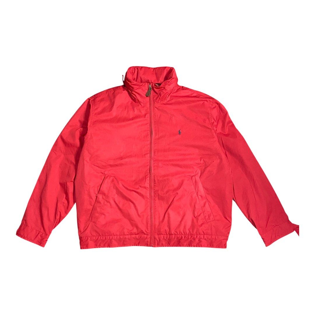 Vintage Polo Ralph Lauren Windbreaker Jacket (Category: Coats, Jackets and Outerwear) located in Cabanatuan. Submitted by frognmonkey (Listing ID 1443224556, Image 1). Description: Measurements Width: 26.5” Length: 27.5” - Classic red Polo Ralph Lauren with packable hood - Signature pony logo embroidered on chest - Quilted lining for extra warmth - Zipper closure with leather pull tab - Minor marks and a tiny holes on the front (as pictured) - Id