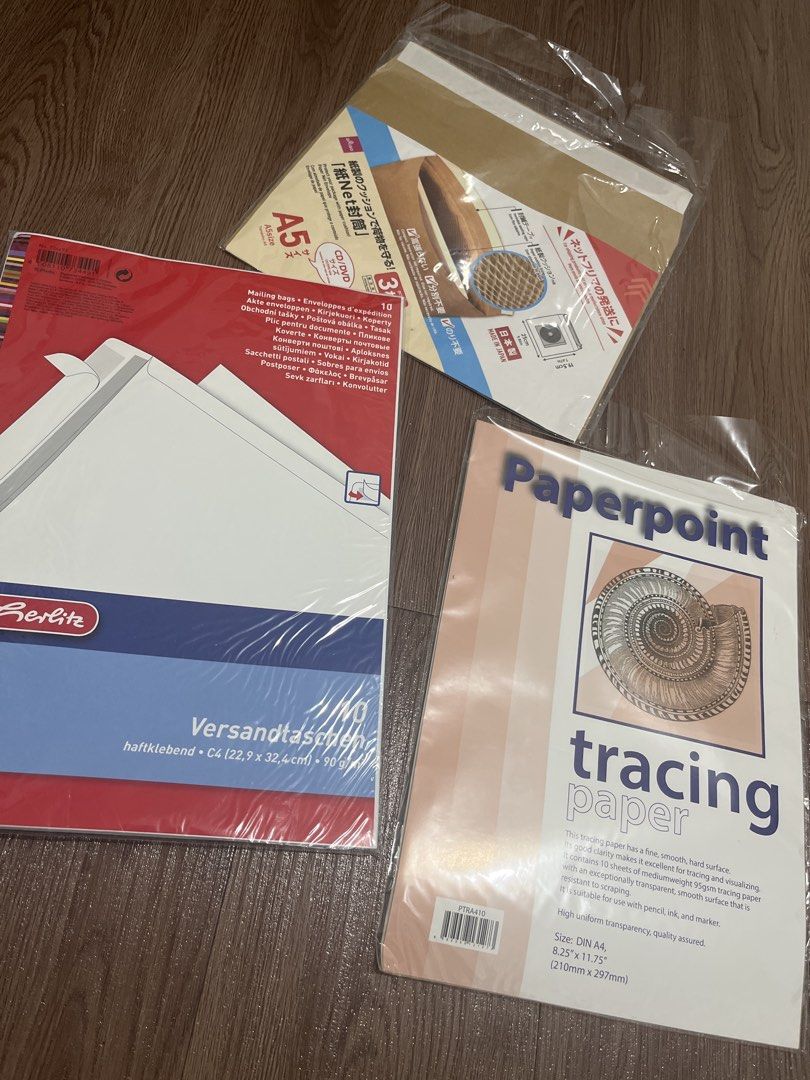 Stationery Declutter Bundle (Category: Stationery & School Supplies) located in Singapore. Submitted by claire809 (Listing ID 1443162886, Image 1). Description: Leftovers from my stationery stash, hoping someone can make use of them! Includes: ✉️ Herlitz C4 mailing envelopes (some used, some remaining) 📮 Japanese A5 padded mailer (remaining) 📄 A4 tracing paper (approx. 7 sheets left) All stored in good condition, just no longer needed. 💰 $2 fo
