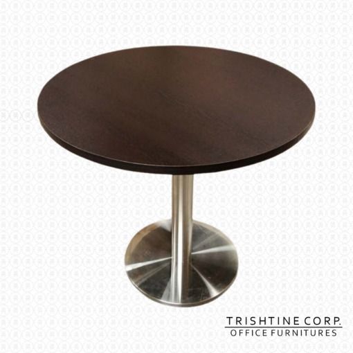 TCT-029 | Mini-Conference Round Table (Category: Tables & Sets) located in Caloocan City. Submitted by jimtapitan_trishtinecorp. (Listing ID 1443181098, Image 1). Description: - Trishtine Corp. Mini Conference Table - Model: TCT-029 - Tabletop: Dark brown, 2.5 cm thick - Stand: Chrome-plated - Design: Space-saving - Ideal for: Small meeting areas, side table DISCLAIMER: Price is for Posting Purposes Only.