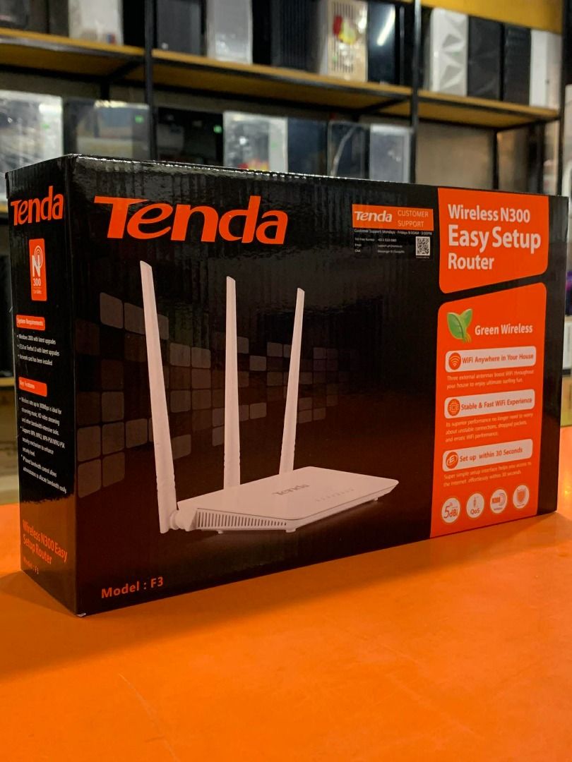 Tenda Wireless N300 Easy Setup Router F3 (Category: Networking) located in Caloocan City. Submitted by egiegameshop (Listing ID 1443177965, Image 1). Description: - Tenda Wireless N300 Router (Model F3) - Green Wireless technology - Enjoy WiFi anywhere in your house - Stable and fast WiFi experience - Easy setup in just 30 seconds - Multiple units available 𝐄𝐆𝐈𝐄 𝐆𝐀𝐌𝐄 𝐒𝐇𝐎𝐏 – Your One-Stop Computer Store & PC Build Hub! 0915-894-96-84vb