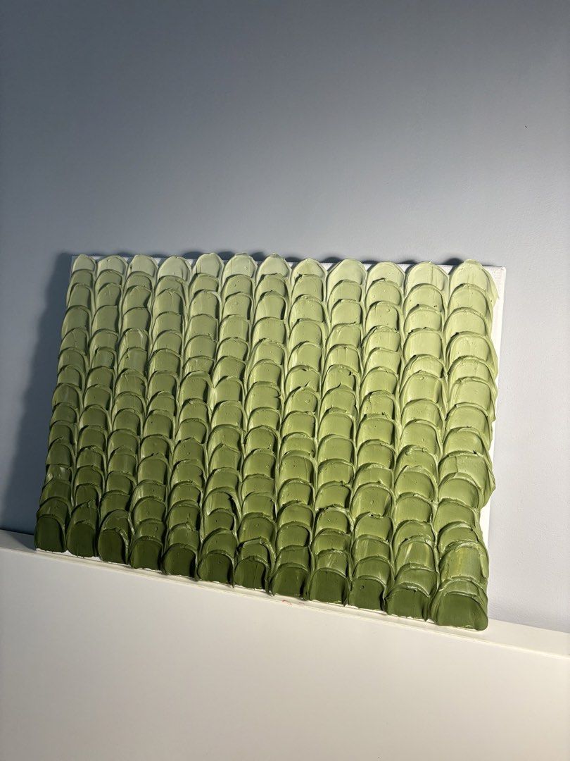 Textured Green Ombre Canvas Wall Art (Category: Wall Decor) located in Manila. Submitted by kylieeesraphs (Listing ID 1443168772, Image 3). Description: - Handmade textured art on canvas - Features a beautiful green ombre effect - 10x14 inches - Unique piece for home decor - Ready to hang.