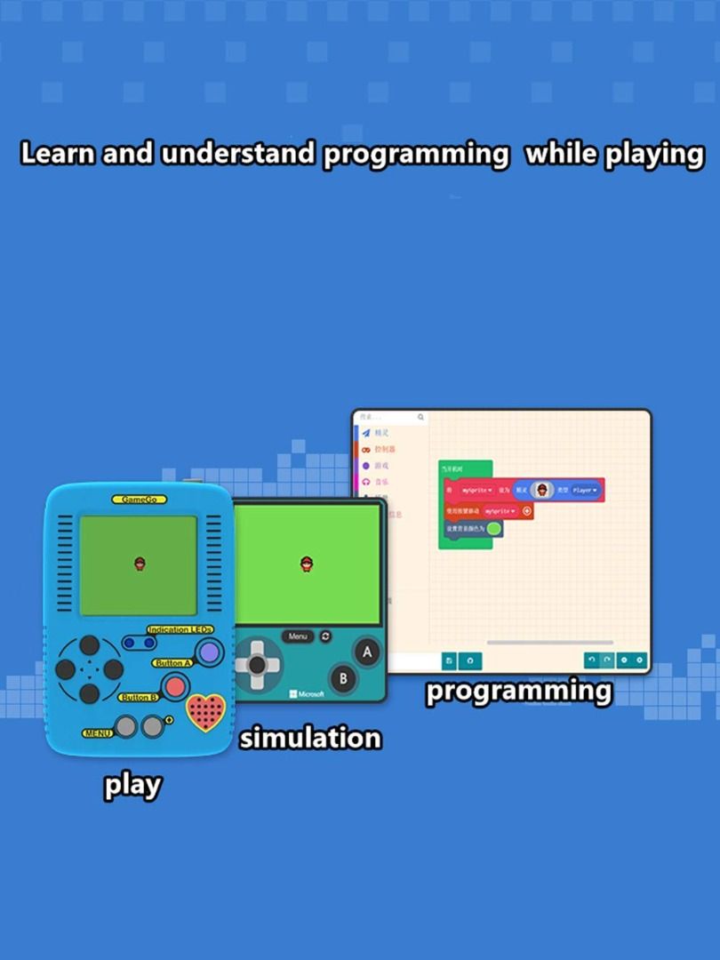 TinkerGen GameGo STEM編程遊戲機｜MakeCode + JavaScript｜掌上學習機TinkerGen GameGo Programmable Handheld Console | MakeCode STEM Coding Kit （分類：益智學習玩具）位於 Hong Kong。 由 suncheong 提交（商品編號 1443205164，圖片 4）。簡介： 🎮 打機不如自己寫 Game！ TinkerGen GameGo 掌上編程遊戲機，支援 Microsoft MakeCode Arcade，適合 STEM 學習、DIY Maker、Arduino Lover 及編程初學者。 ✅ 積木式編程（Block Coding） ✅ 支援 JavaScript 進階學習 ✅ 內置 400mAh 充電池 ✅ 1.8吋 TFT 彩色螢幕 ✅ STM32F401RET6 ARM Cortex M4 處理器 ✅ 附送 10 堂線上編程課程 📦 產品規格 • MCU：STM
