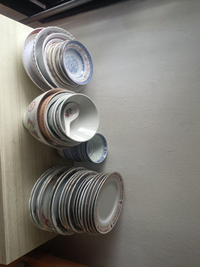 Vintage Ceramic Dinnerware Set - Plates, Bowls, Cups, Spoons