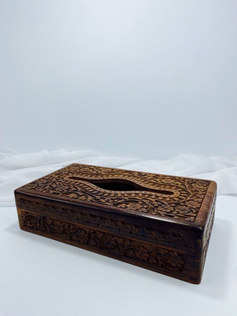 Vintage Hand Carved Tissue Holder (Category: Vases & Decorative Bowls) located in Pasay City. Submitted by thepickypicker (Listing ID 1443268307, Image 2). Description: Vintage Hand Carved Tissue Holder P2,250 Size: 2 3/4 tall, 11 1/8 long, 6" wide .