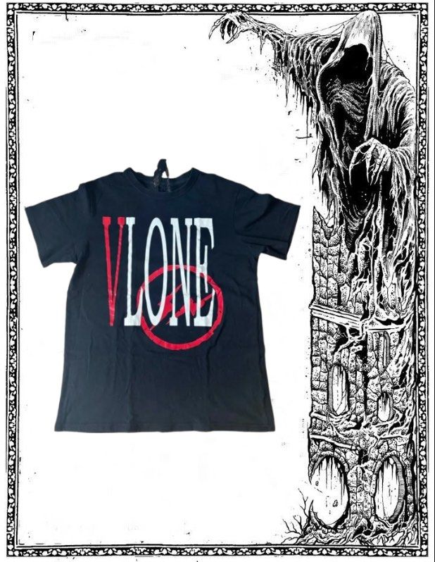 VLONE Black T-Shirt with Red Logo (Category: Tshirts & Polo Shirts ) located in Manila. Submitted by playingwithhfire (Listing ID 1443239203, Image 1). Description: - Black VLONE t-shirt - Signature red logo graphic on the front - Short sleeves - Crew neck - Ideal for casual wear.