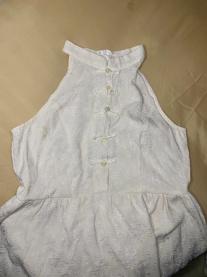 White Chinese-Inspired Halter Dress (Category: Dresses) located in Manila. Submitted by clrdyn_ (Listing ID 1443279172, Image 2). Description: - small to medium - used twice - bought for 200 - nego price .