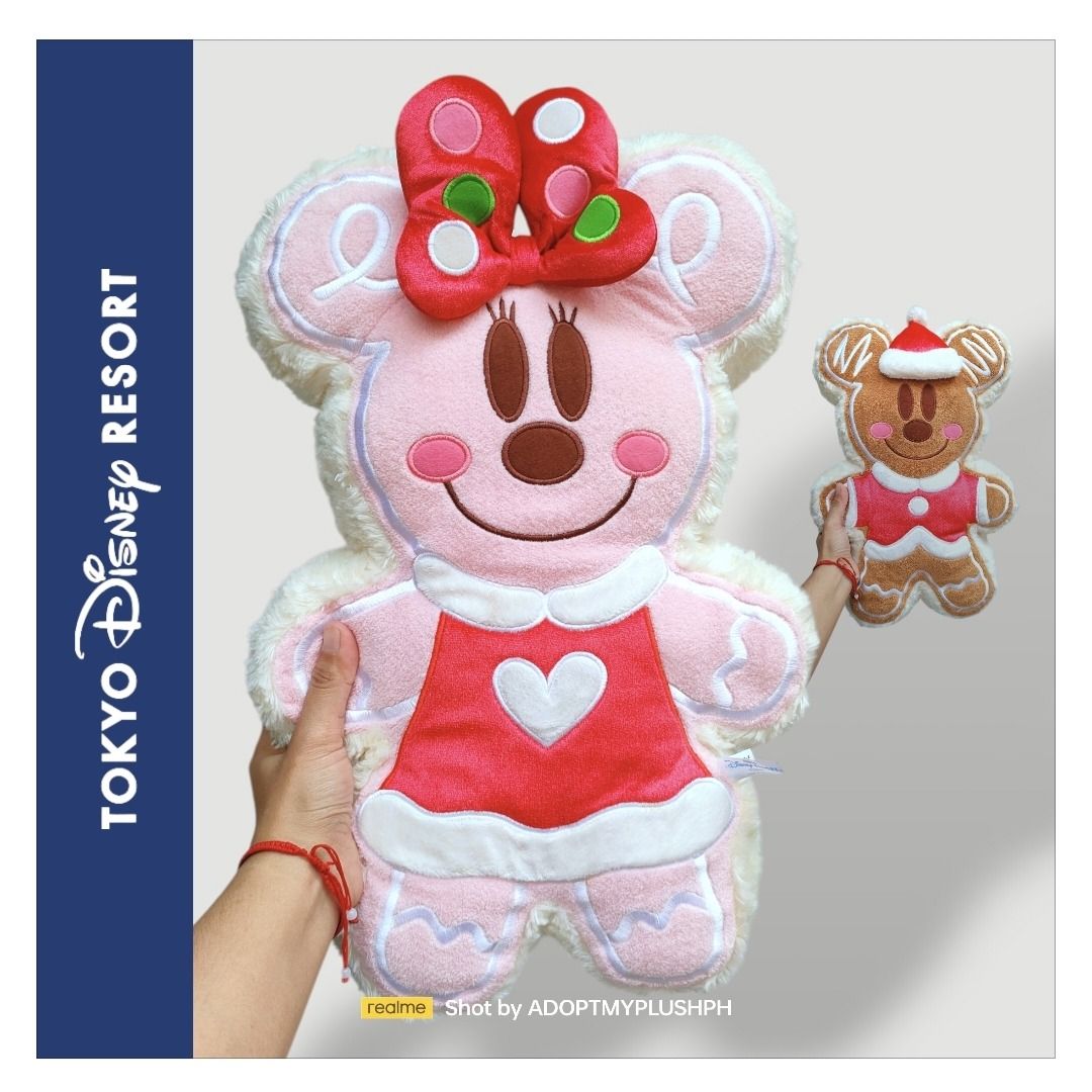 18" 2-in-1 Mickey-Minnie Gingerbread Cushion (Category: Cushions & Throws) located in Taguig. Submitted by adopt.my.plush.ph (Listing ID 1443448777, Image 1). Description: ‼️Last Price (LP) Posted *as is, WYSIWYG This limited-edition item was originally released for the Disney Christmas event in Japan. Brand: Tokyo Disney Resort Design: Reversible plush cushion featuring a pink gingerbread theme. One side displays Minnie Mouse wearing a red dress