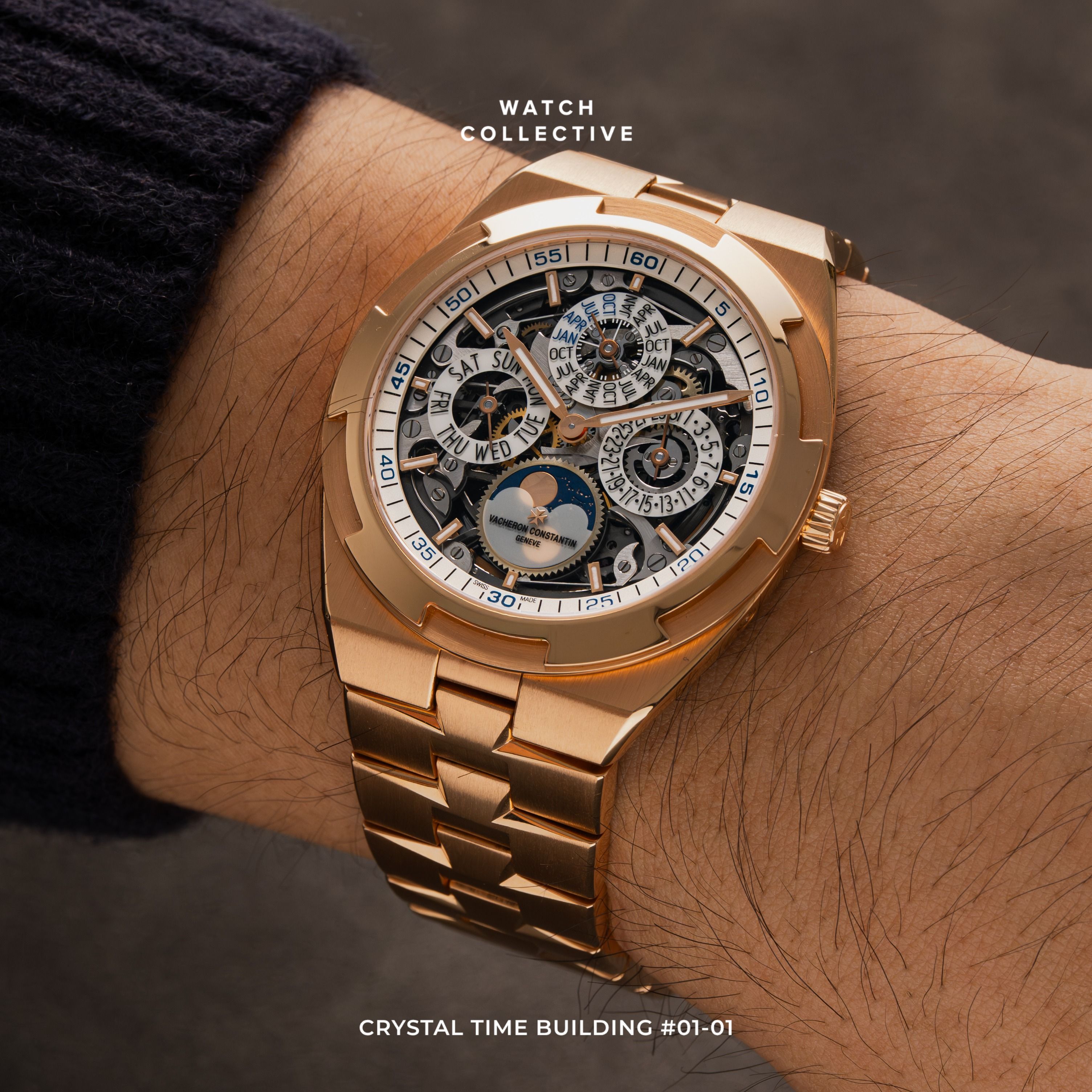 📦2021 FULL SET📜 Vacheron Constantin Overseas Perpetual Calendar Skeleton 18K Rose Gold 42.5mm automatic 4300V (Category: Watches) located in Singapore. Submitted by watchcollective (Listing ID 1443348540, Image 1). Description: Vacheron Constantin Overseas Perpetual Calendar Skeleton 18K Rose Gold 42.5mm automatic Reference Number: 4300V/120R-B547 Condition: Lightly Used Comes with: Complete Set Size: 42.5mm Case material: 18K Rose Gold Strap m