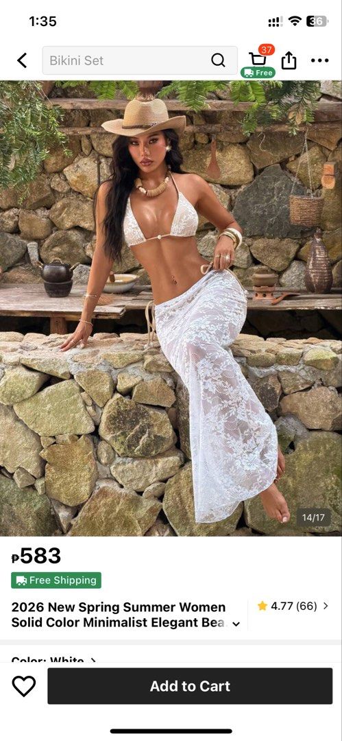 2026 New Spring Summer Women Solid Color Bikini Set (Category: Bikinis & Swimsuits) located in Manila. Submitted by maribadaaa (Listing ID 1443485057, Image 1). Description: - White lace bikini set - Includes halter bikini top and flowy lace maxi skirt - Perfect for summer beach days or pool parties - Minimalist and elegant design - Ideal for your next vacation.