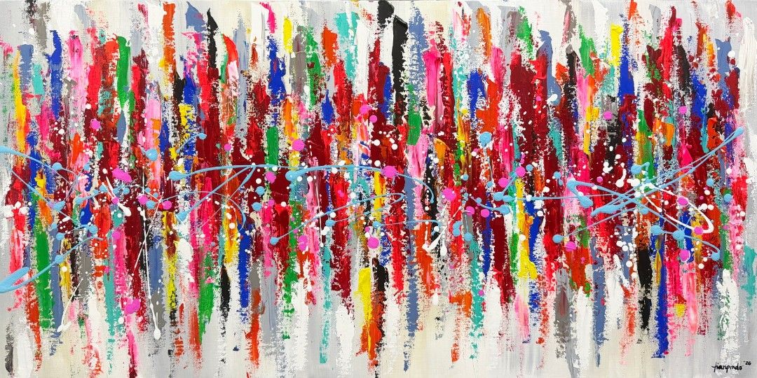 Abstract Painting "Rhythm and Chaos" (Category: Art & Prints) located in Quezon City. Submitted by obranitian (Listing ID 1443446575, Image 3). Description: Size: 24 x 48 inches Acrylic paint with varnish finishing On stretched Canvas with plywood backing With COA Ready to Display Pm me for details..