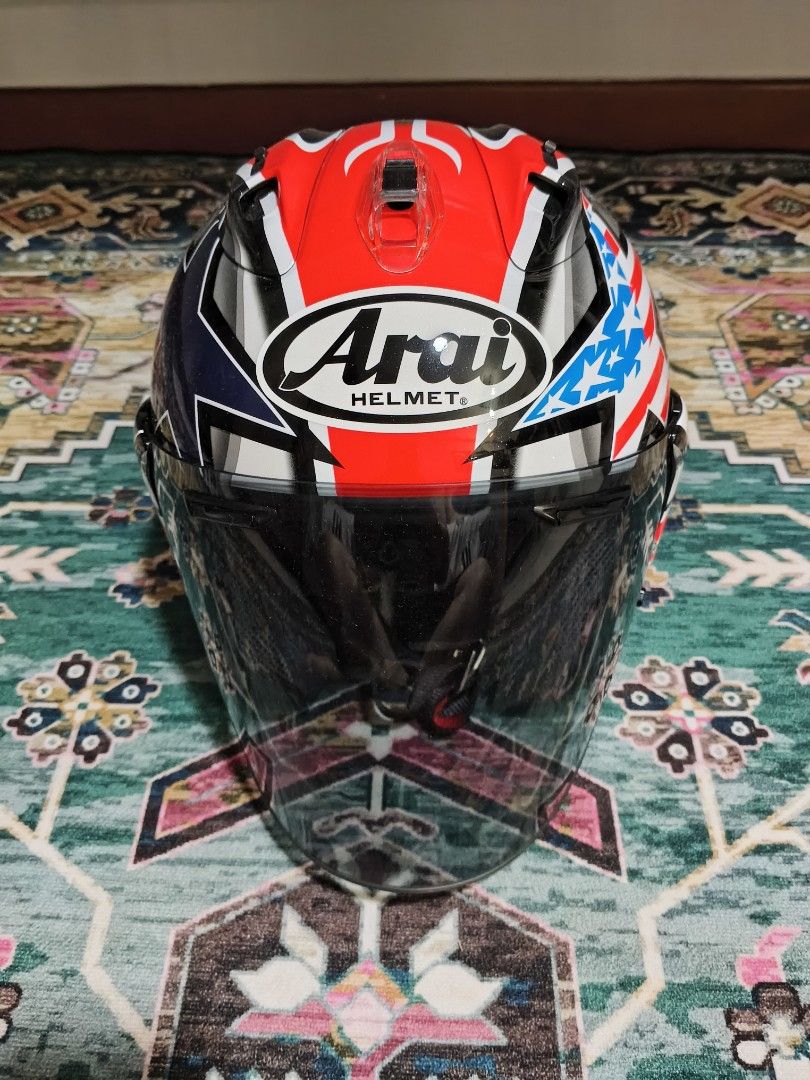 Arai VZ-Ram Laguna (Category: Motorcycle Apparel) located in Singapore. Submitted by sla30r (Listing ID 1443379761, Image 3). Description: - Arai VZ-Ram Laguna - Size L - Comes with clear visor - Clean interior padding - PS Mark certified (batch inspected) - Comes with helmet bag n box - Helmet good condition sit in showcase only. .
