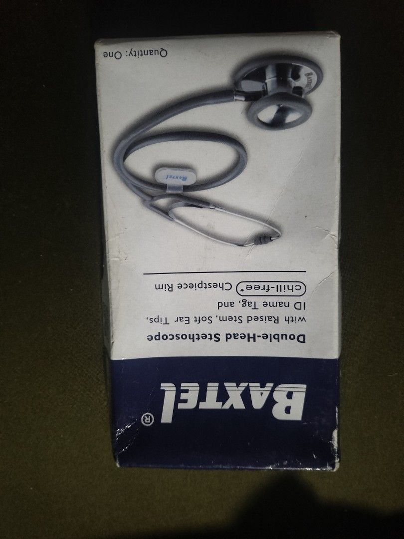 BAXTEL Double-Head Stethoscope (Category: Medical Supplies & Tools) located in Quezon City. Submitted by yeshatan (Listing ID 1443474807, Image 2). Description: - BAXTEL Double-Head Stethoscope - Raised stem for better acoustics - Soft ear tips for comfort - Chill-free chestpiece rim - Comes in original box - Perfect for medical professionals and students.
