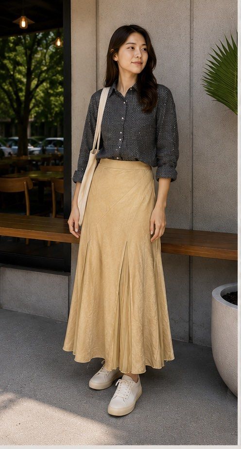 Beige Pleated Midi Skirt (Category: Skirts) located in Quezon City. Submitted by jong_17 (Listing ID 1443319726, Image 1). Description: - Bought from US at $30 - Flattering flared panels - Sits comfortably at natural waist - Perfect for dressing up or down - waist when laid flat 13 in, length is 32.5 - fits a 25-26 waist.