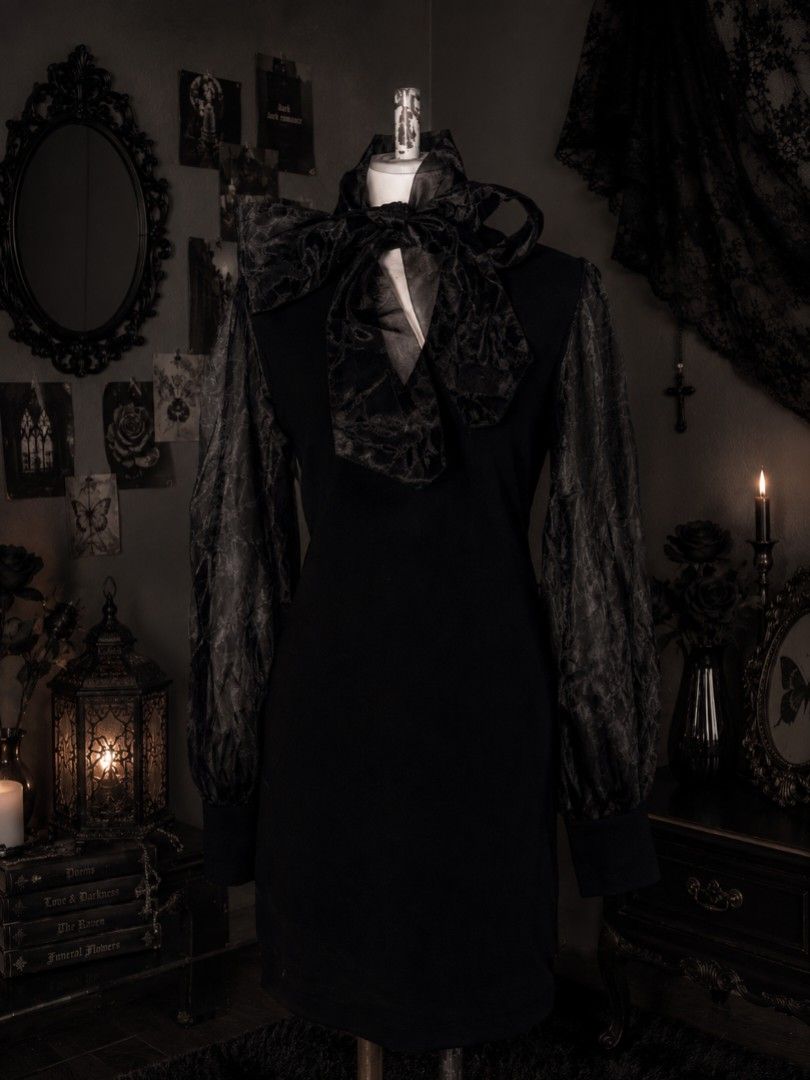 Black Dress with Bow Detail (Category: Dresses) located in Malabon City. Submitted by WanderThingsPH (Listing ID 1422833649, Image 1). Description: - Black dress with bow neckline - Features sheer sleeves - Fitted silhouette - Made of soft, comfortable fabric - Versatile for various occasions #goth.