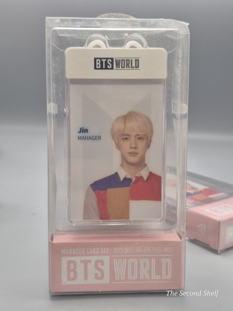 BTS WORLD Jin Manager Card Set (Official Merchandise) (Category: K-Wave Merchandise) located in Santa Rosa. Submitted by thesecondshelf (Listing ID 1443358410, Image 1). Description: BTS WORLD Jin Manager Card Set (Official Merchandise) Price: ₱650 Official BTS WORLD Manager Card Set featuring Jin. Released as part of the BTS WORLD collection by Big Hit Entertainment and Netmarble. Includes manager card, lanyard-style holder, and original packagi