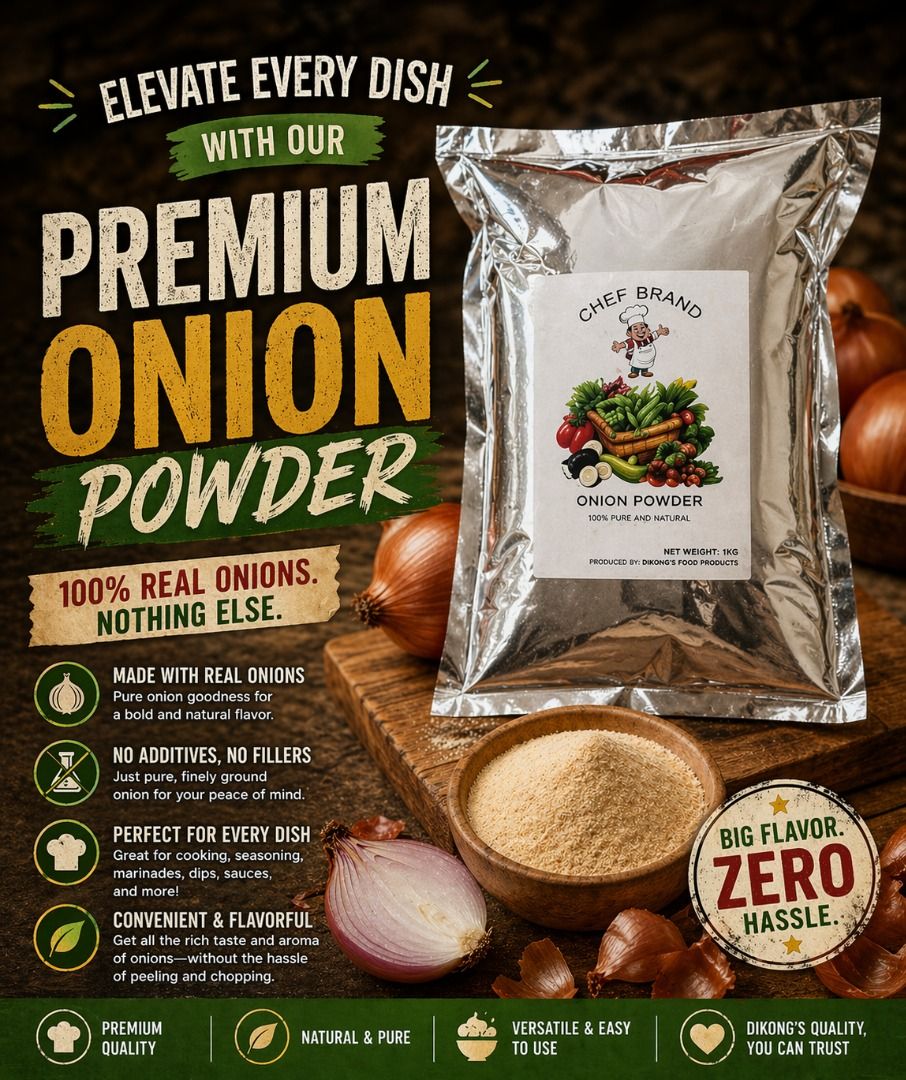 Chef Brand Onion (Category: Spice & Seasoning) located in Caloocan City. Submitted by ronaldosan75439 (Listing ID 1443399190, Image 1). Description: ✔️ ₱240Php = 1KG pack ✔️ Ready stock – available for same-day / next-day delivery Affordable and reliable alternative Onion powder—perfect for: lugaw, pancit, pares, tapsihan, canteen, carinderia, catering, restaurants, fried chicken, brining, and more. Enhances flavor without overpowering your dishe