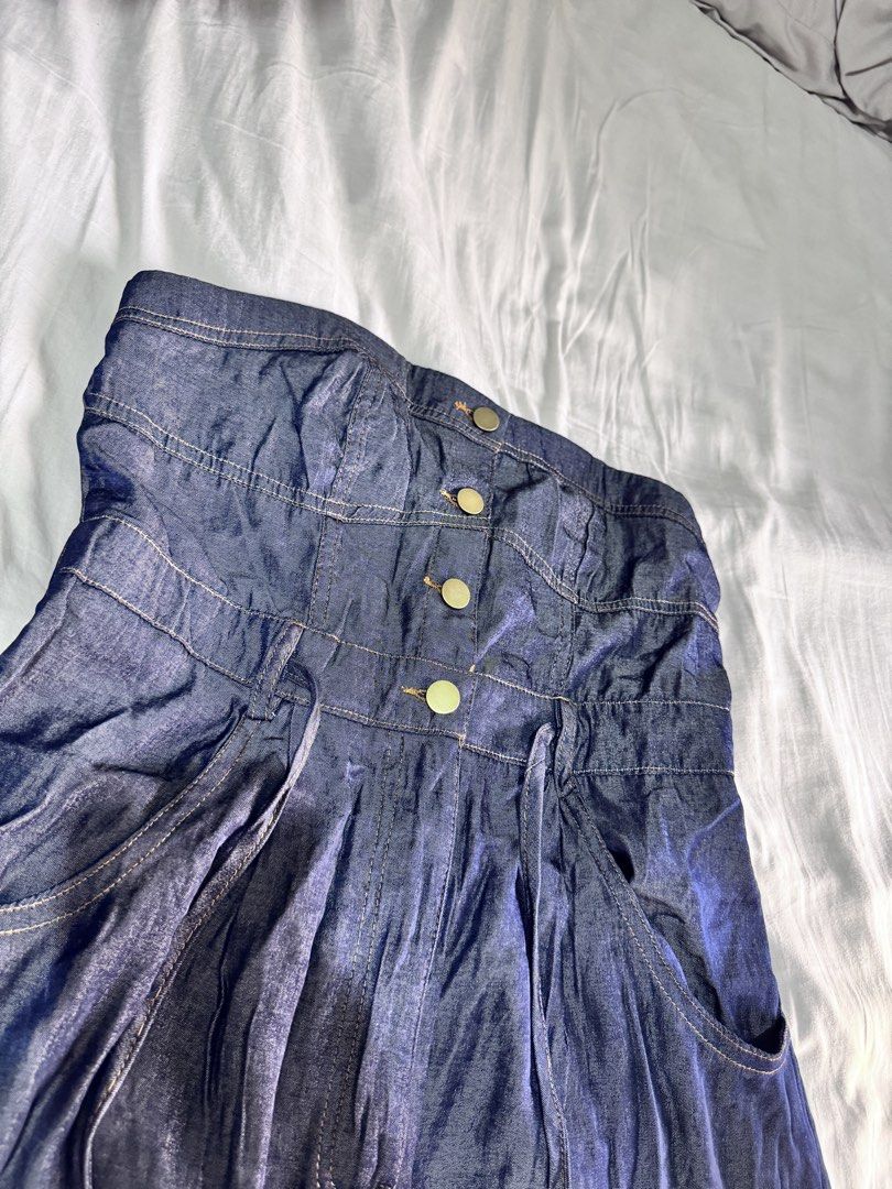 Denim Strapless Jumpsuit with Buttons and Drawstring Waist (Category: Jumpsuits) located in Pasay City. Submitted by idaboutique (Listing ID 1443438498, Image 2). Description: - Strapless denim jumpsuit - Button-up front detail - Drawstring waist for a custom fit - Wide leg pants - Side and back pockets - Versatile for casual or night out looks - Easy to style with heels or flats.