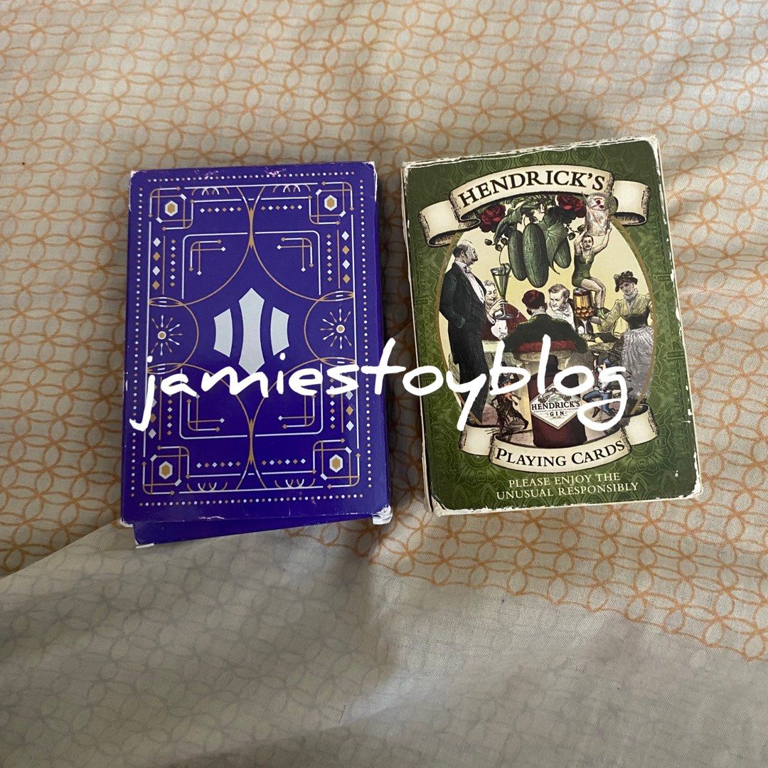 Hendrick's Gin & Magic Limited Edition Playing Cards - TAKE BOTH (Category: Board Games & Puzzles) located in Quezon City. Submitted by ohitsninja (Listing ID 1443384495, Image 1). Description: - Selling two decks of playing cards. - Deck 1: Magic limited edition with a cool blue and gold design. - Deck 2: Hendrick's Gin deck featuring unique card art and cocktail recipes. - Ideal for collectors or for a unique game night experience. As is Pay by