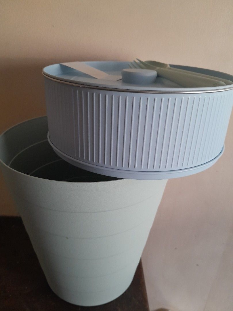 Ikea Bin and Large Tin Can with cover (Category: Storage Boxes & Baskets) located in Makati City. Submitted by mylynmylyn (Listing ID 1443330179, Image 1). Description: includes 1 set cutlery 1 bin 1 large tin can.