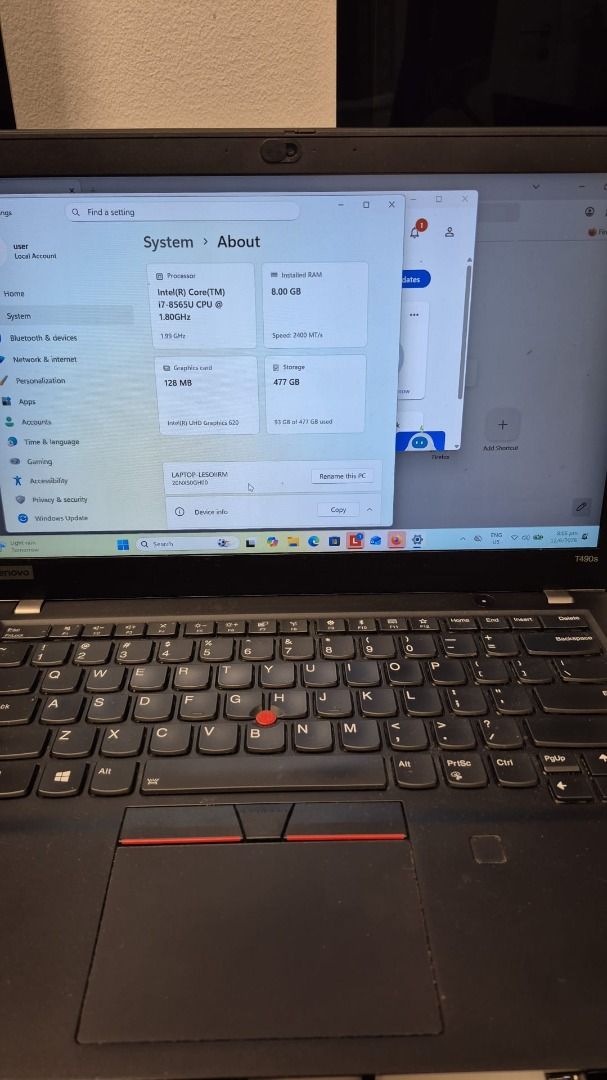 Lenovo ThinkPad T490s Laptop - Intel Core i7