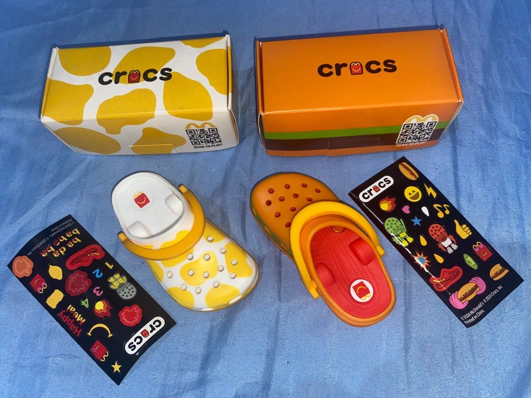 Mcdo Crocs Happy Meal McNuggets Crocs (Category: Character Goods) located in Quezon City. Submitted by viennecruz (Listing ID 1443336190, Image 2). Description: Kept in the box Never been used, may paper wrapper pa sa loob Complete inclusions.