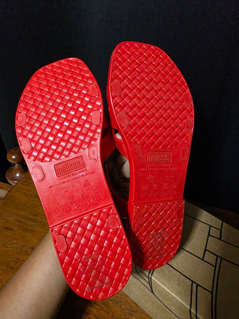 Melissa Basket Sandals Red USA 9 (Category: Flats & Sandals) located in Imus. Submitted by trap.queen (Listing ID 1443398578, Image 3). Description: - Red Melissa basket sandals - Size: USA 9 - Material: Rubber - Perfect for beach or casual wear - Comes with original box - Soles have good grip.