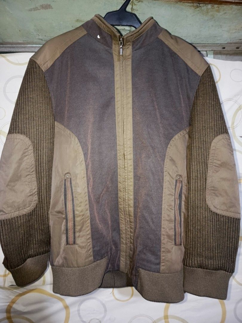 Men's Bomber Jacket - Brown and Grey (Category: Coats, Jackets and Outerwear) located in Manila. Submitted by hinodo_onodera (Listing ID 1443454659, Image 2). Description: NO ISSUE!! MY FAV JACKET!! QUALITY JACKET!! GOOD ESPECIALLY IF THE WEATHER IS COLD! - Stylish men's bomber jacket - Unique brown and grey color mix - Textured sleeves and elbow patches for added detail - Convenient zipper front with pockets - Comfortable ribbed cuffs and hem - 