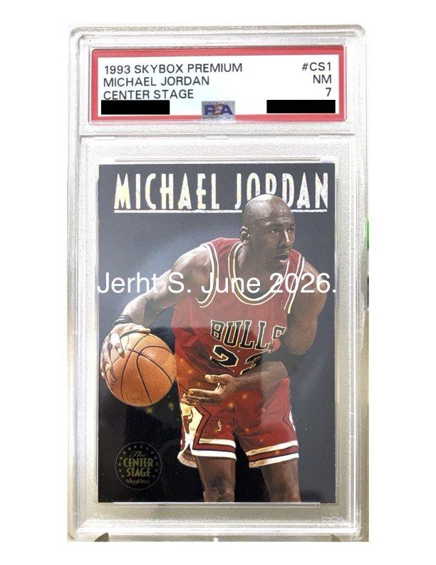 Michael Jordan #CS1 1993 Skybox Premium Center Stage PSA 7 Graded Slab Near Mint NBA Card for Sale (Category: Graded Singles) located in Marikina City. Submitted by MrSantos (Listing ID 1443463103, Image 1). Description: Michael Jordan #CS1 1993 Skybox Premium Center Stage PSA 7 Graded Slab Near Mint NBA Card for Sale Condition: PSA 7 (Near Mint). Clean slab. Shipping care of buyer (Lalamove, Grab, J&T) Payment - Gcash or Bank Transfer Price - Ph