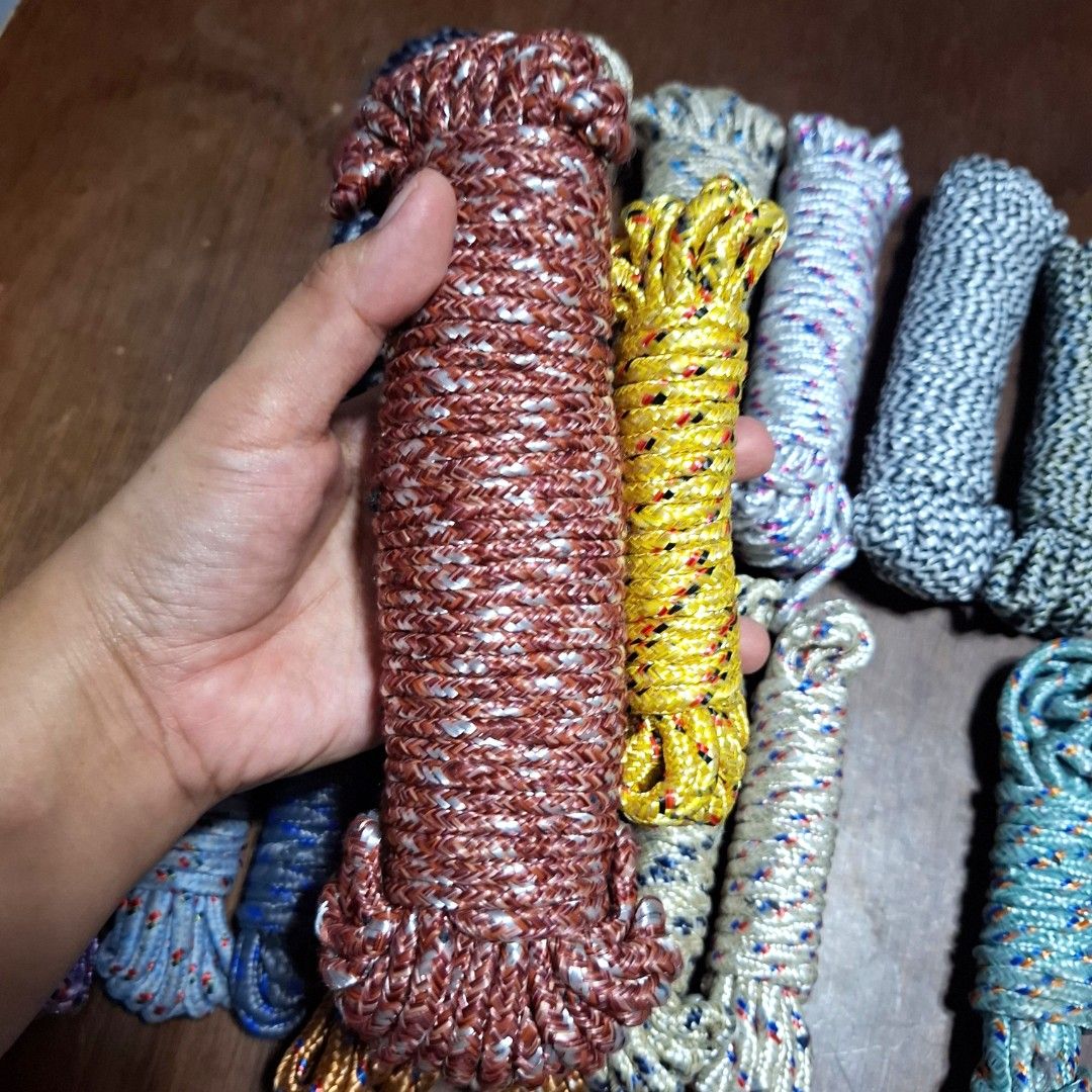 Multifunction Rope for Crafts and Utility take all (Category: Craft Supplies & Tools) located in Quezon City. Submitted by an.marie (Listing ID 1443447628, Image 2). Description: 5mm Braided rope rolls in various colors (blue, yellow, orange, purple, red, patterned). Perfect for DIY, crafts, and general use. Plenty of length on each roll!.