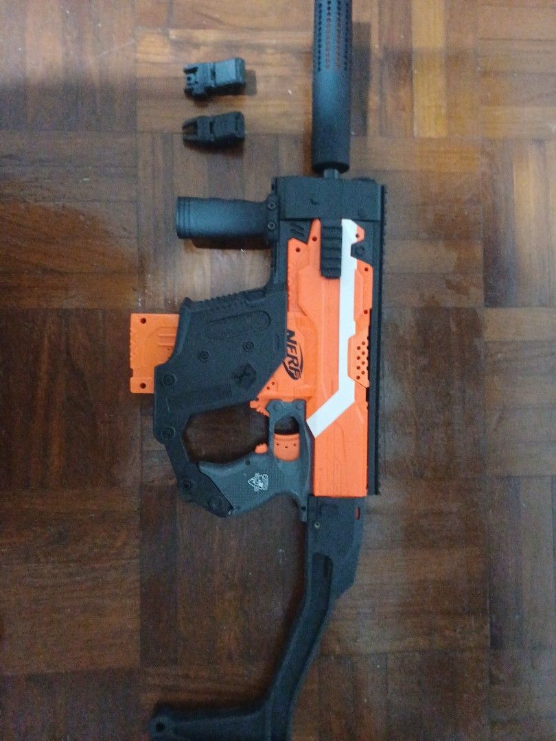 Nerf Vector (Category: Action & Battle Toys) located in Singapore. Submitted by etham833 (Listing ID 1443402237, Image 1). Description: - Includes blaster, silencer and two tactical attachments - Ideal for collectors or playtime -battery not included - can negotiate but dont lowball -dm if any questions.