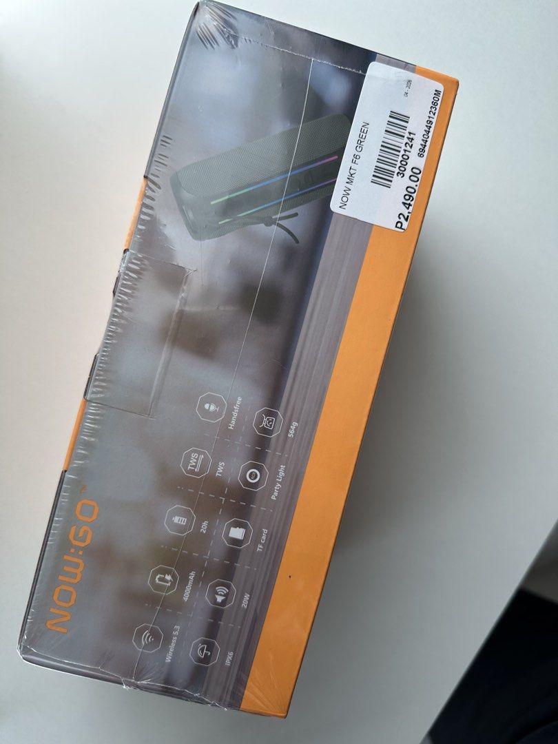 NOW:GO F6 Portable Bluetooth Speaker 20W (Category: Soundbars, Speakers & Amplifiers) located in Taytay. Submitted by barkfactory (Listing ID 1443361405, Image 2). Description: NOW:GO F6 Portable Speaker in Green - BRANDNEW & SEALED - Powerful 20W Sound Output - Up to 20 Hours Music Playback - Latest Wireless 5.3 Connectivity - IP65 Waterproof and Dustproof - TWS (True Wireless Stereo) Functionality - Built-in Sound Effects - Integrated Party Lig