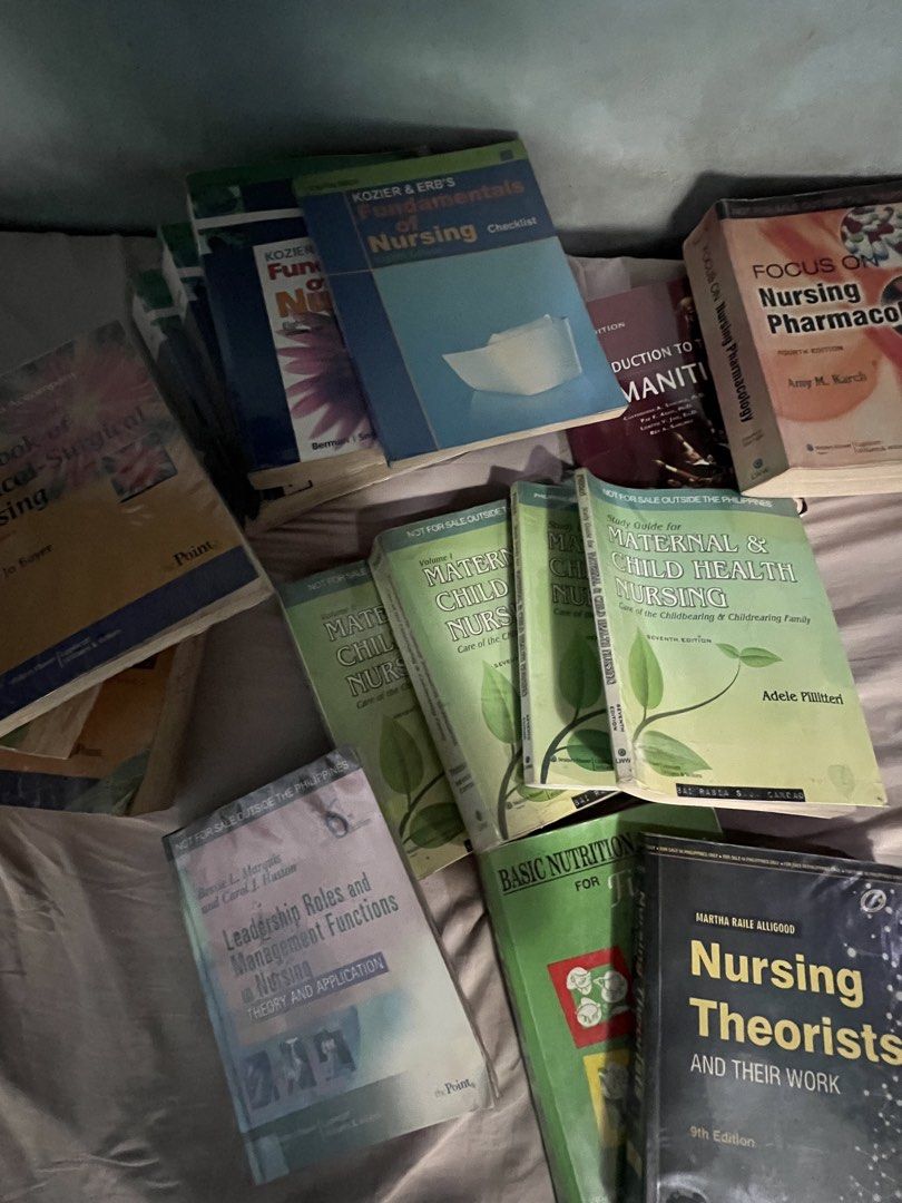 Nursing Books 1st-4th year (Category: Textbooks) located in Cebu City. Submitted by hopieee_closettt (Listing ID 1443394547, Image 1). Description: PRELOVED NURSING BOOKS - Kozier & Erb's Fundamentals of Nursing Vol 1 (1pc) Vol 2 (2pcs) with checklist (well used) - Brunner & Suddarth's Textbook of Medical-Surgical Nursing with study guide (Volumes 1 & 2) (lightly used) - Maternal & Child Health Nursing set Vol 1 and 2 with Study Guide (2pcs) (goo