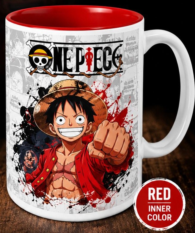 One Piece Luffy Custom Sublimation Mug - Red Inner Color (Category: Coffee & Tea Tableware) located in Quezon City. Submitted by kiriah (Listing ID 1443432838, Image 1). Description: - Awesome One Piece mug featuring Luffy! - High quality ceramic with vibrant sublimation print. - Dishwasher and microwave safe for everyday use. - Full wrap design. - Great for gifts, birthdays, or just for yourself. - We can customize any design you want! - Order y
