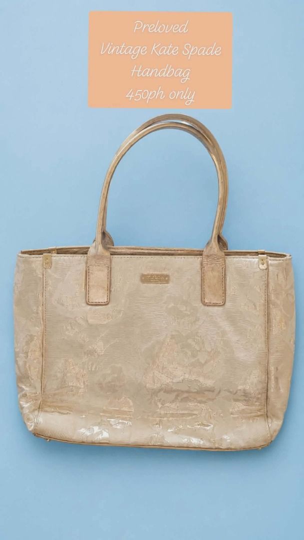 Preloved Vintage Kate Spade Handbag (Category: Luxury Bags & Wallets) located in Caloocan City. Submitted by maricelmac50585 (Listing ID 1443454183, Image 1). Description: - Preloved vintage Kate Spade handbag - Chic beige color with a subtle floral pattern - Features convenient top handles for carrying - Ideal for everyday use - Selling for an amazing price of 450 pesos only!.