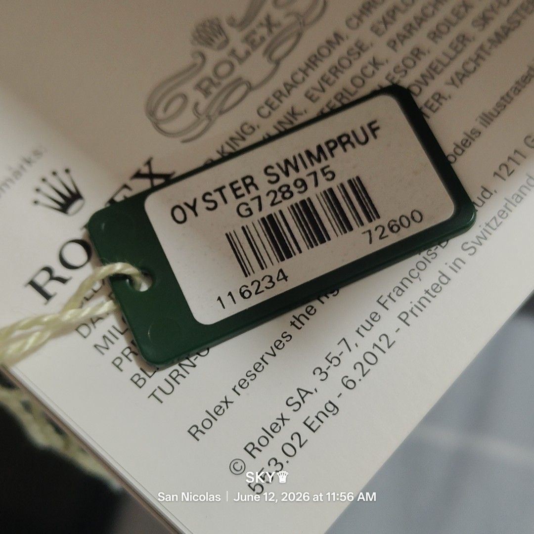 Rolex Oyster Perpetual Datejust box set 2012 (Category: Luxury Watches) located in Quezon City. Submitted by sky_sale (Listing ID 1443387178, Image 2). Description: - Full set for Rolex Oyster Perpetual Datejust II - Includes original outer box - Includes original inner watch box - Includes service booklet - Includes original hang tag - All original packaging - Ideal for completing your watch set.