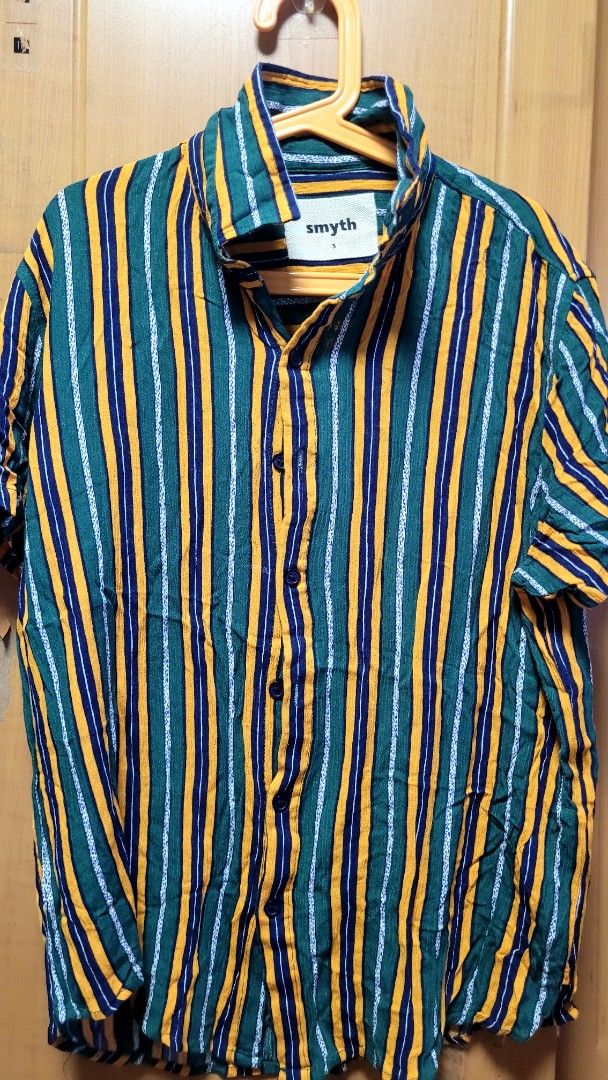 Smyth Striped Long Sleeve Shirt (Category: Tshirts & Polo Shirts ) located in Bacoor. Submitted by jhas06 (Listing ID 1443374019, Image 1). Description: - Smyth striped long sleeve shirt - Size: S - Colors: Green, yellow, blue, and white stripes - Style: Button-up front Very smooth type of material - Perfect for casual wear or layering very comfy.