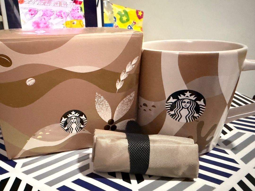 Starbucks Mug, Box, and Tote Bag Set (Category: Coffee & Tea Tableware) located in Makati City. Submitted by limarhermis (Listing ID 1443377495, Image 3). Description: Sandstone Mug.
