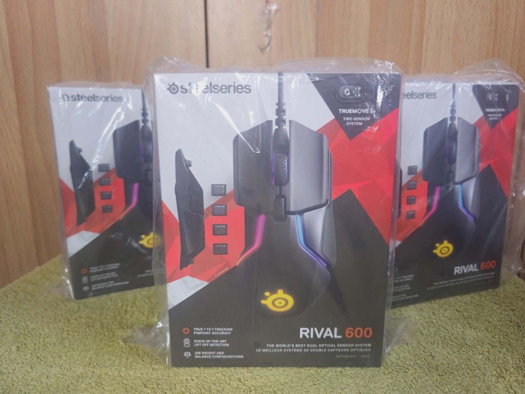 Steelseries Rival 600 Gaming Mouse (Category: Mouse & Mousepads) located in Caloocan City. Submitted by tinshaoshop (Listing ID 1443410985, Image 1). Description: Condition New Quantity 5 available Tracking Method Optical Maximum DPI 12000 Item description The SteelSeries Rival 600 gaming mouse is designed with a 12000 CPI TrueMove3+ Dual Optical Sensor for precise and accurate tracking. This mouse, in sleek black colour, weighs 0.73 pounds and i