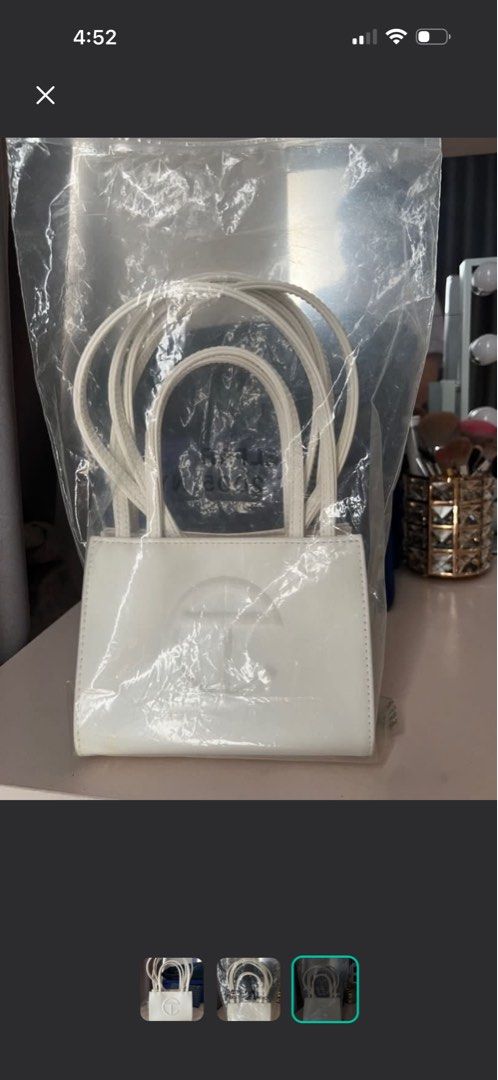 Telfar Small White Shopping Bag (Category: Luxury Bags & Wallets) located in Muntinlupa City. Submitted by luxeaali (Listing ID 1443399695, Image 3). Description: - Authentic Telfar Bag - Color: White - Size: Small .