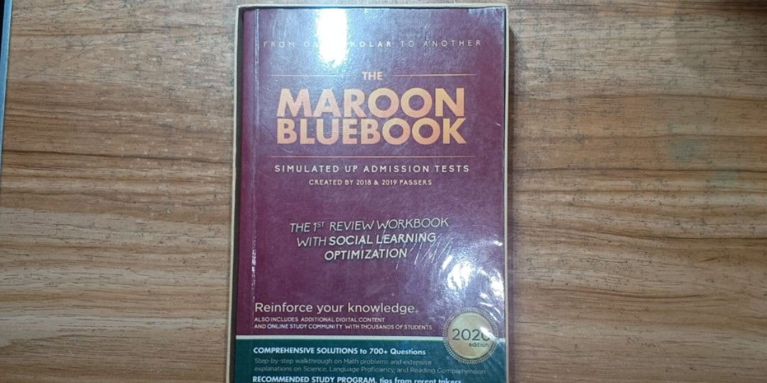 The Maroon Bluebook Simulated Admission Tests Workbook (Category: Textbooks) located in Caloocan City. Submitted by trueocean_a616c7 (Listing ID 1443464534, Image 1). Description: 📚 MAROON BLUE BOOK (2020) ▫️ Has highlights and very few pencil marks on the first few pages ▫️ The affirmation page is whited-out so you can write your own name lol ▫️ Comes with the box 📍 LOCATION: San Pablo City, Laguna 📦 SHIPPING/DELIVERY: Can do meetups within S